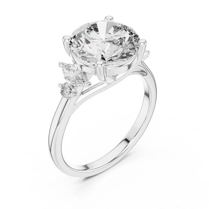 Round Solitaire Diamond Ring with Oval Side Accents
