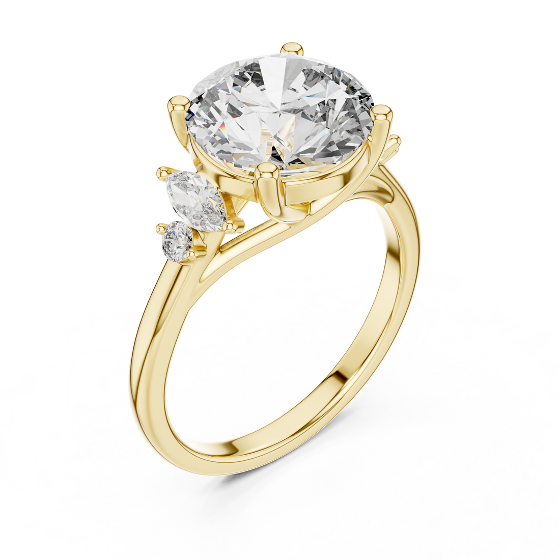 Round Solitaire Diamond Ring with Oval Side Accents