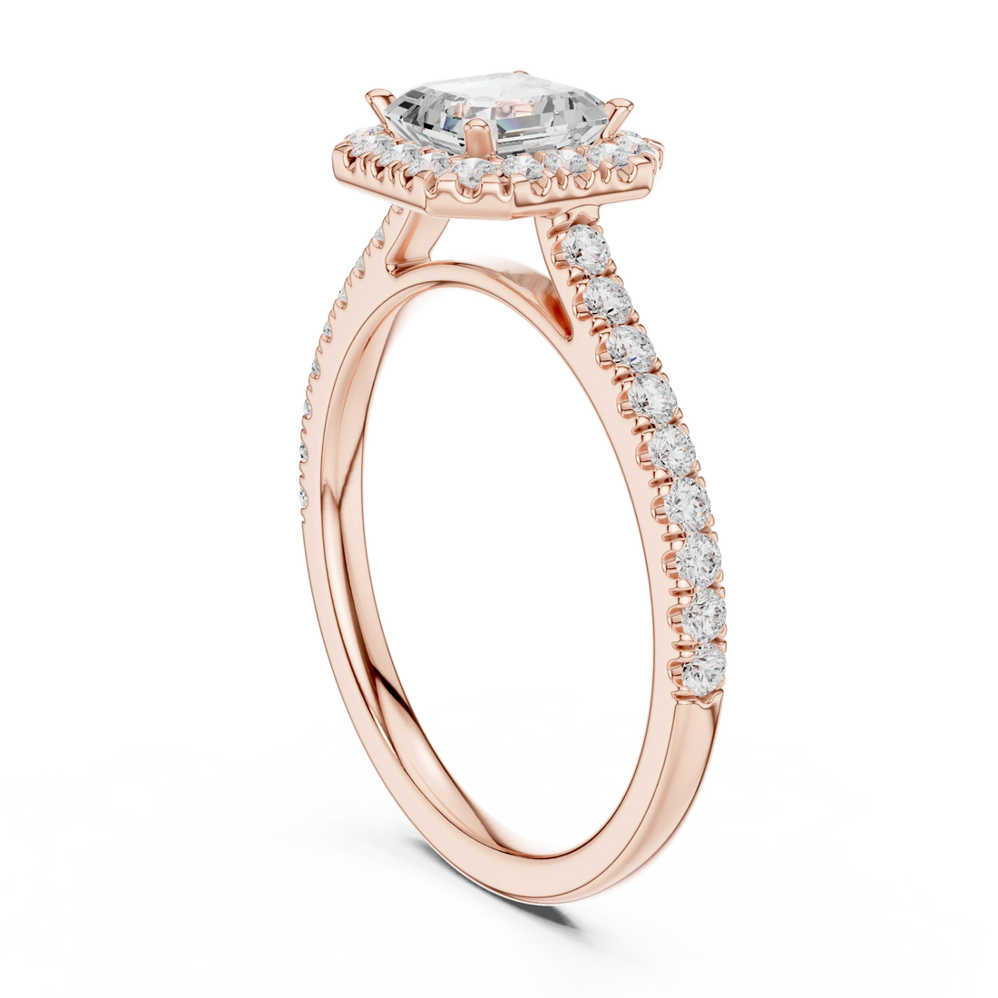 Asscher Cut Diamond Halo Pavé Ring