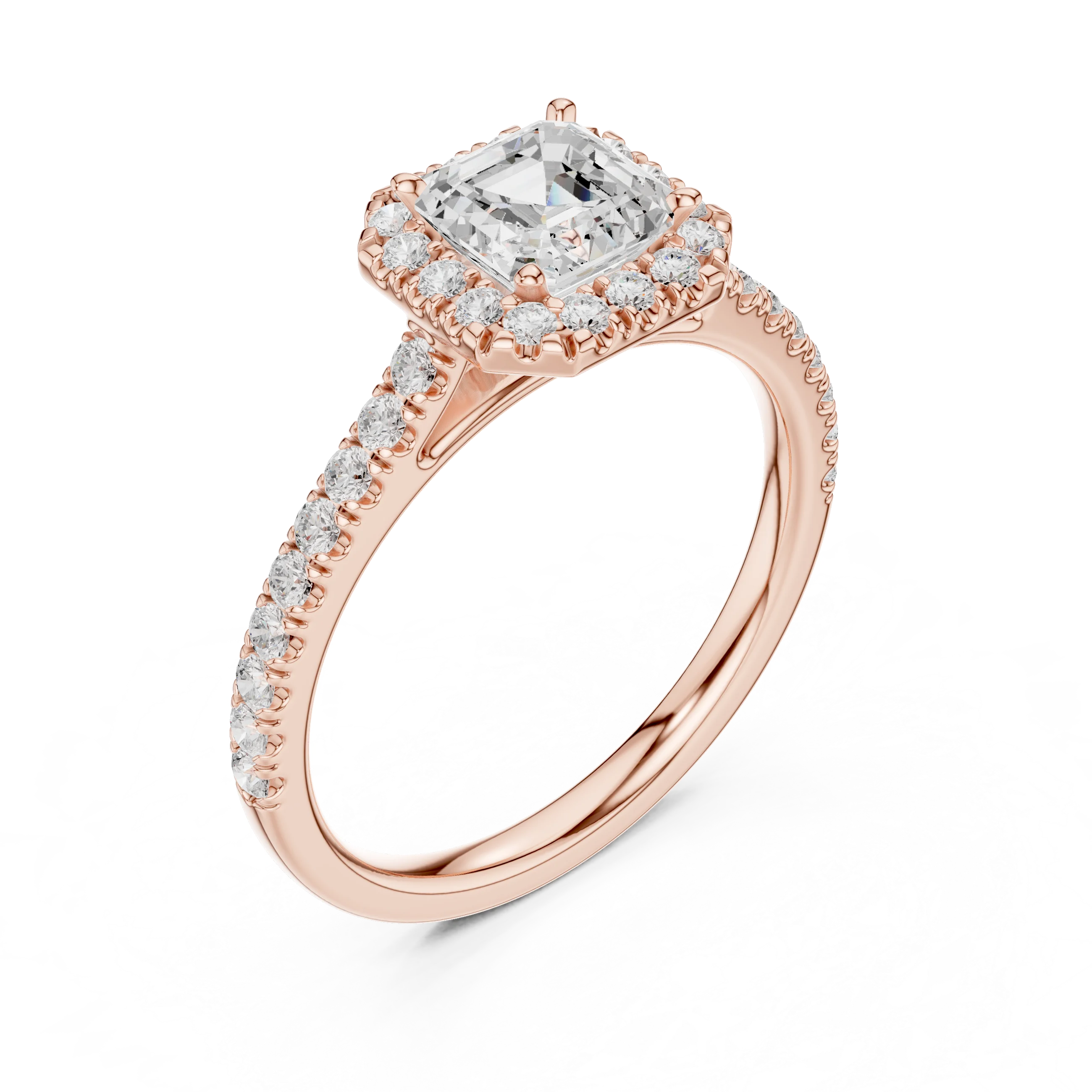 Asscher Cut Diamond Halo Pavé Ring