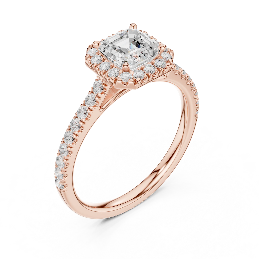 Asscher Cut Diamond Halo Pavé Ring