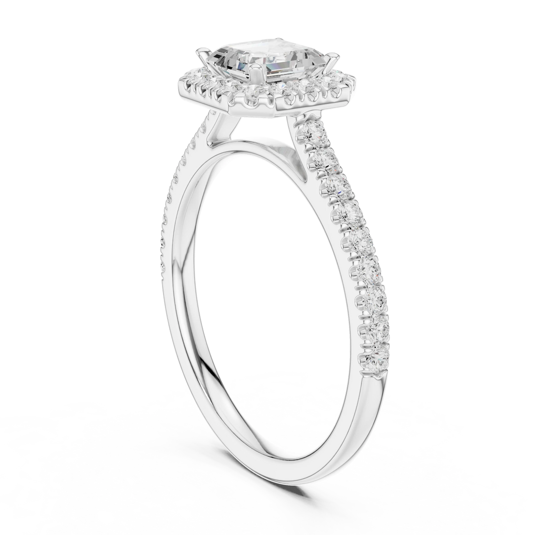 Asscher Cut Diamond Halo Pavé Ring