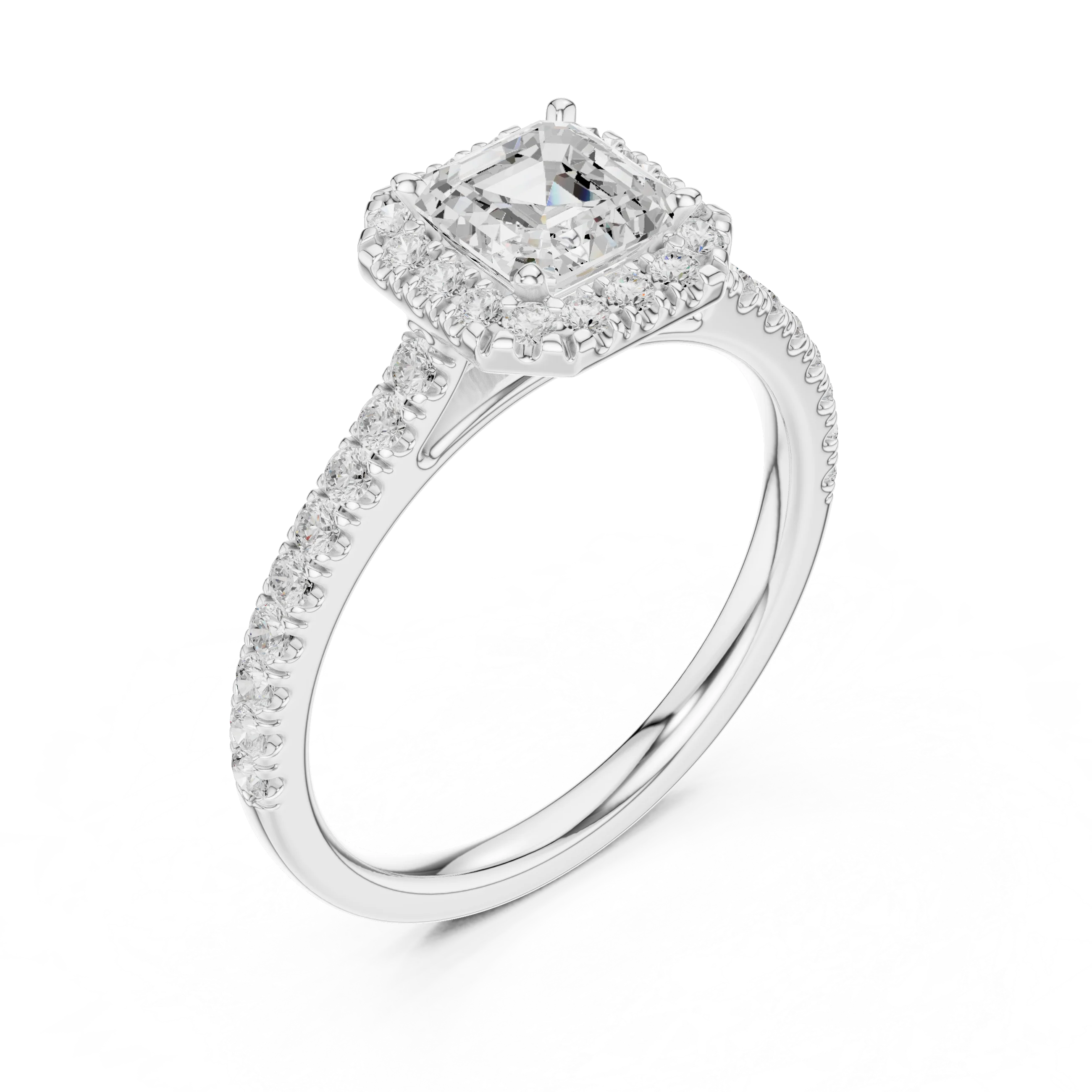 Asscher Cut Diamond Halo Pavé Ring