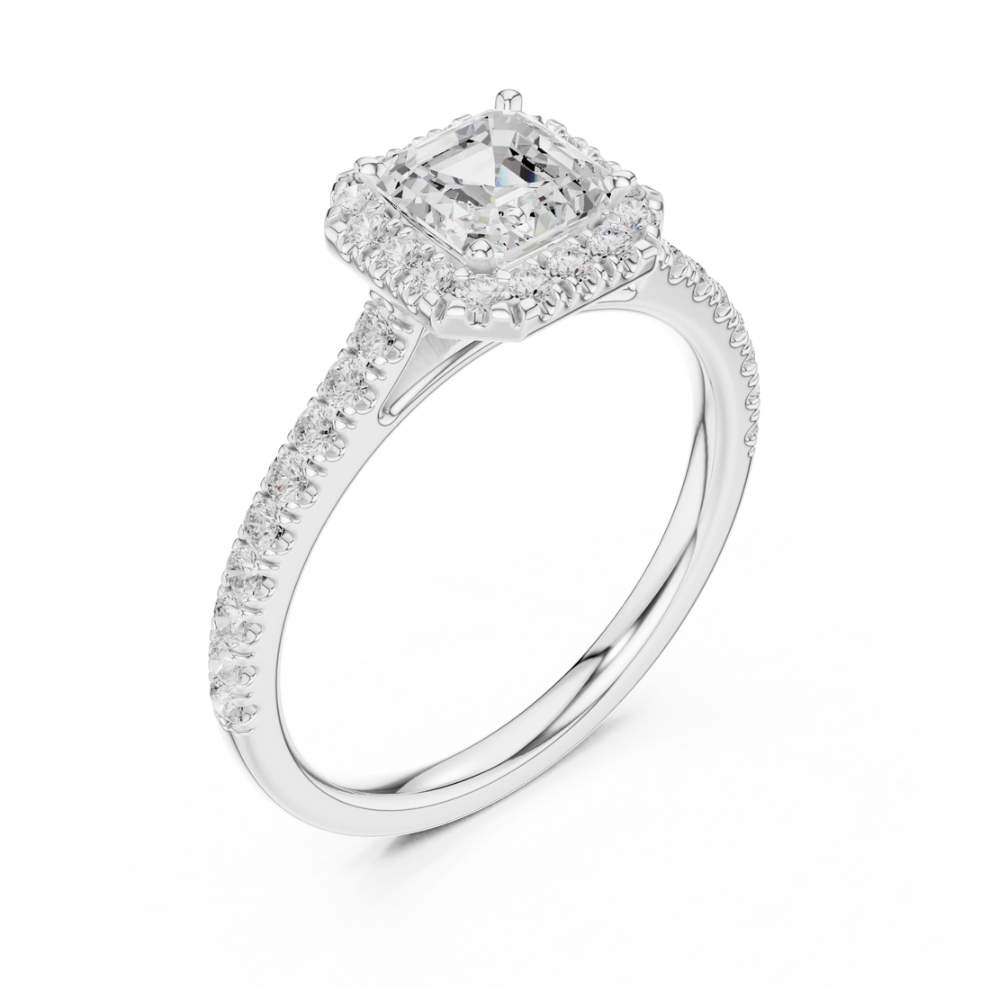 Asscher Cut Diamond Halo Pavé Ring