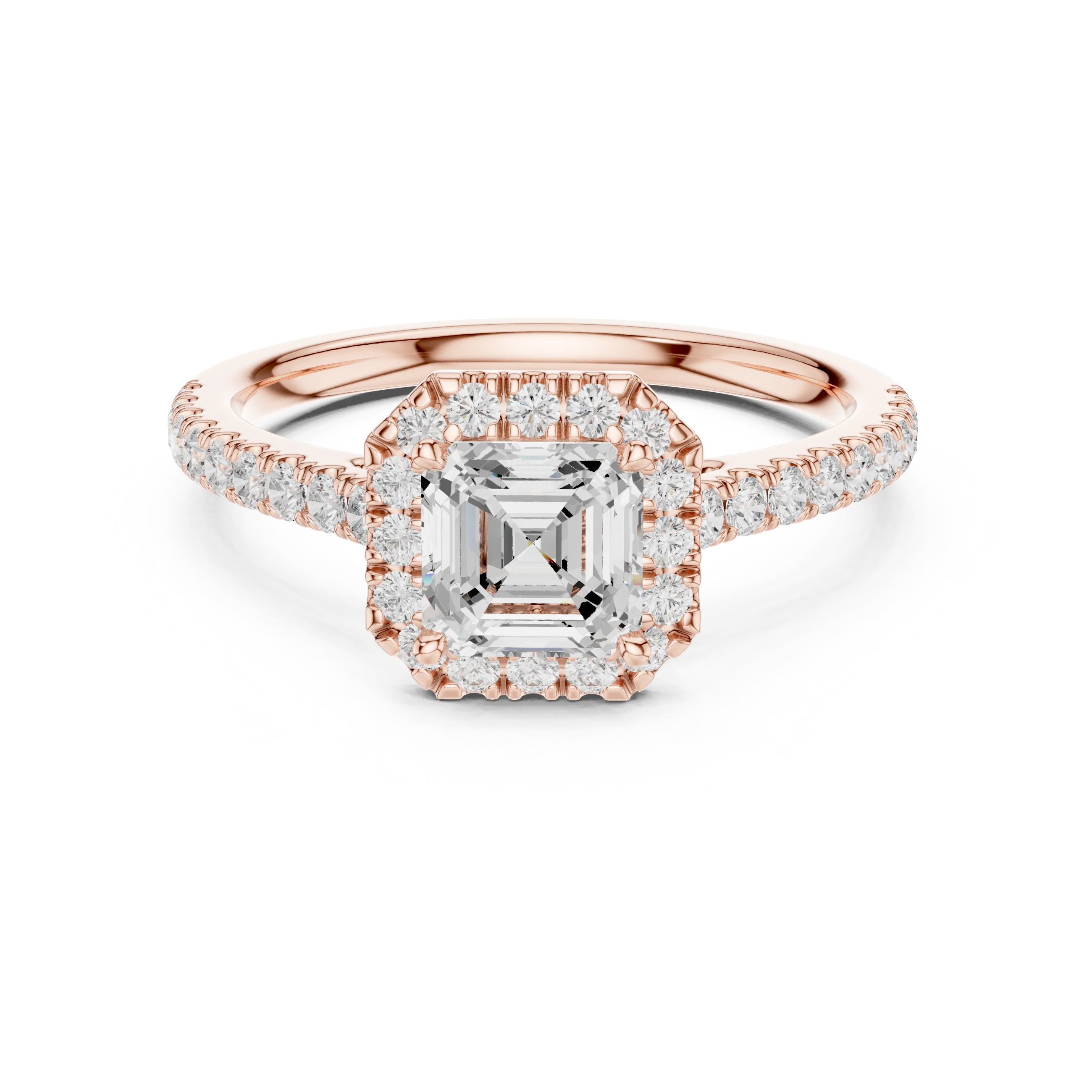 Asscher Cut Diamond Halo Pavé Ring