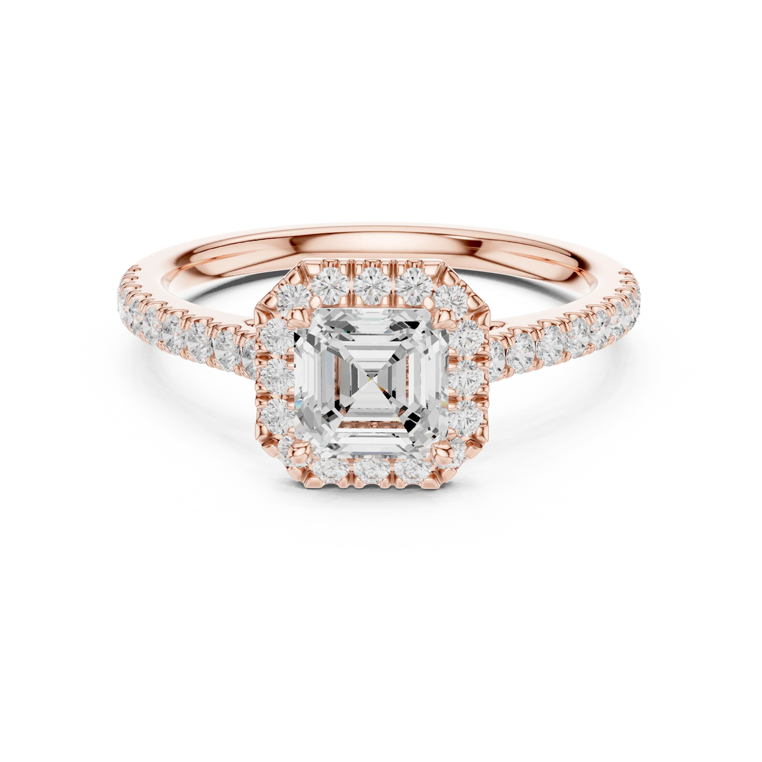 Asscher Cut Diamond Halo Pavé Ring