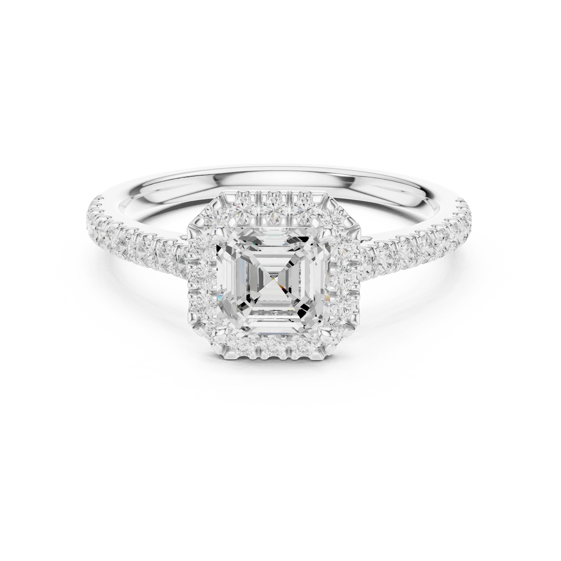 Asscher Cut Diamond Halo Pavé Ring