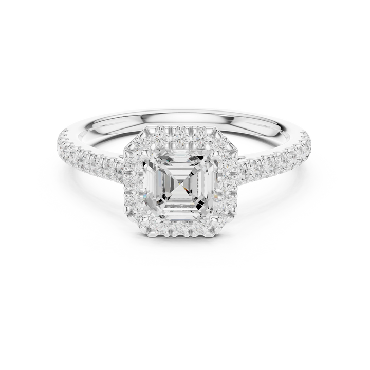 Asscher Cut Diamond Halo Pavé Ring
