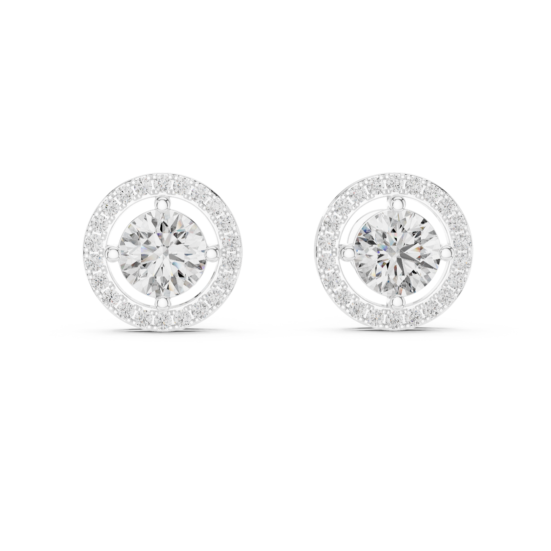 Round Halo Diamond Stud Earrings