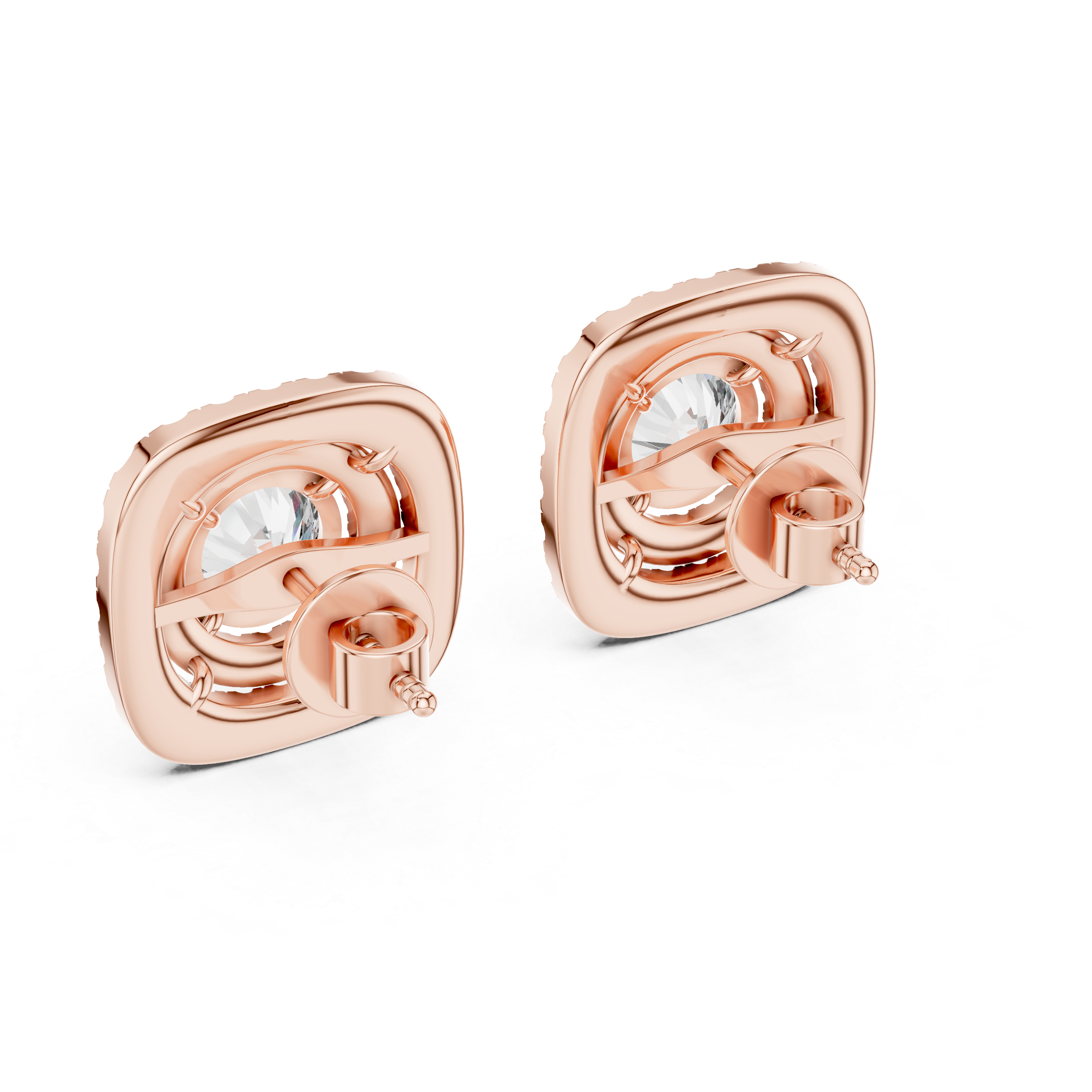 Cushion Halo Diamond Stud Earrings