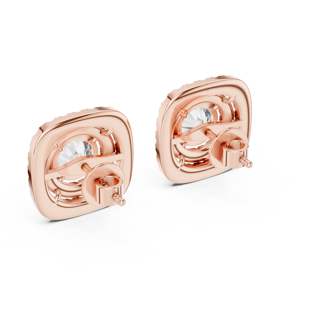 Cushion Halo Diamond Stud Earrings