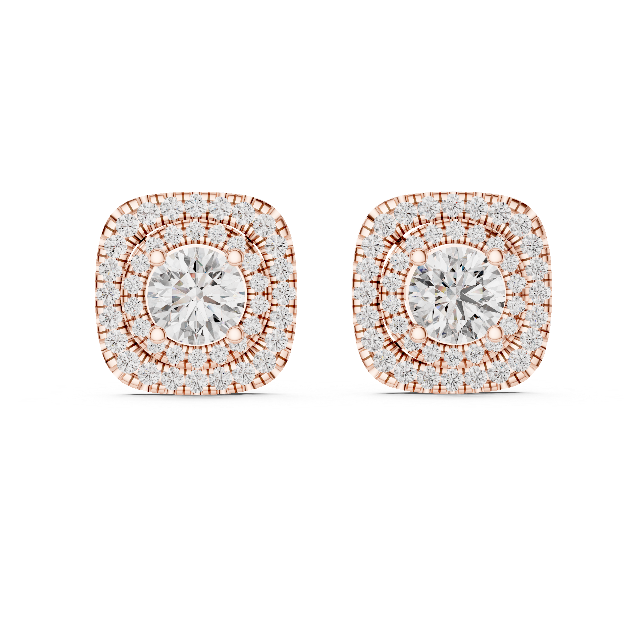 Cushion Halo Diamond Stud Earrings