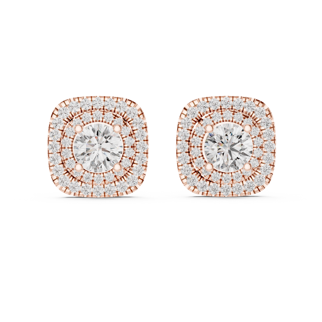 Cushion Halo Diamond Stud Earrings