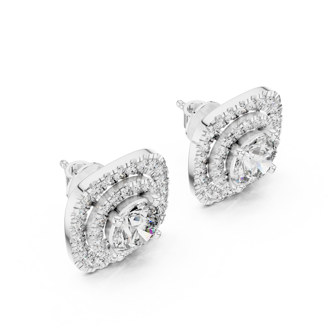 Cushion Halo Diamond Stud Earrings