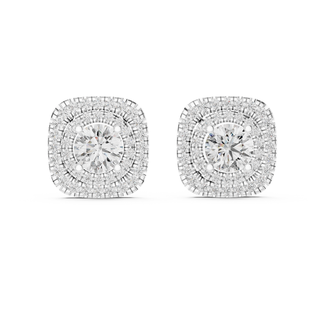 Cushion Halo Diamond Stud Earrings