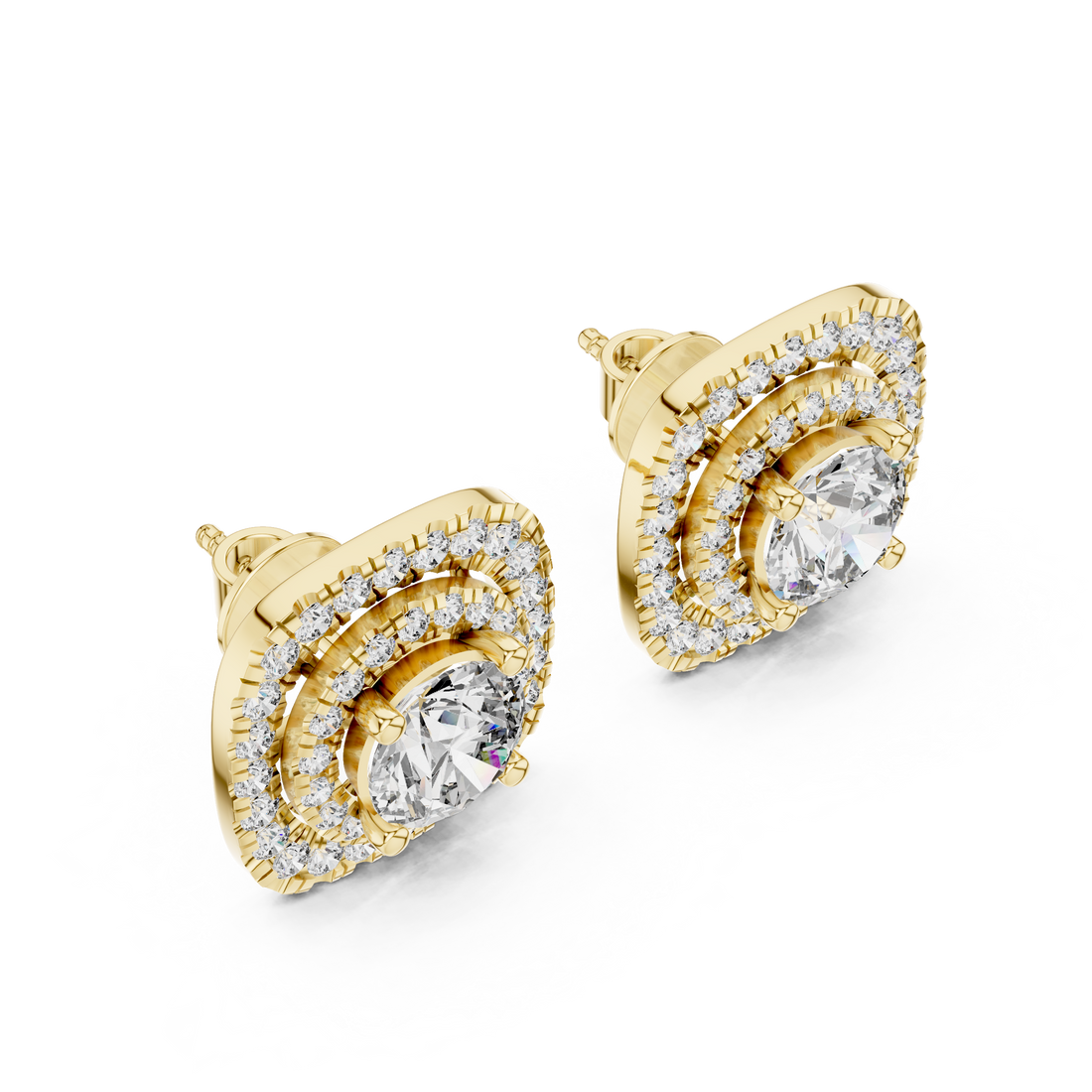 Cushion Halo Diamond Stud Earrings