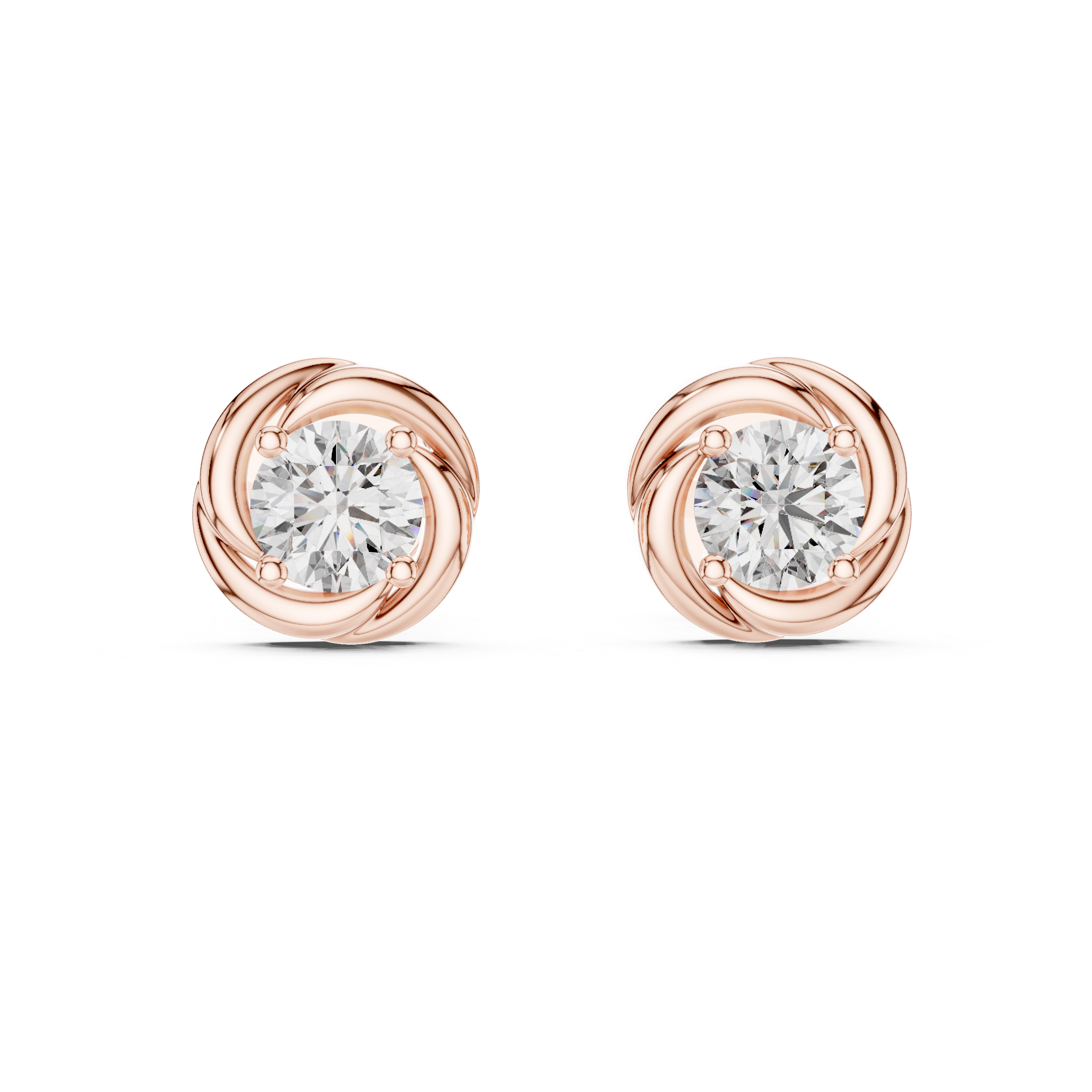 Twist Bezel Round Diamond Stud Earrings