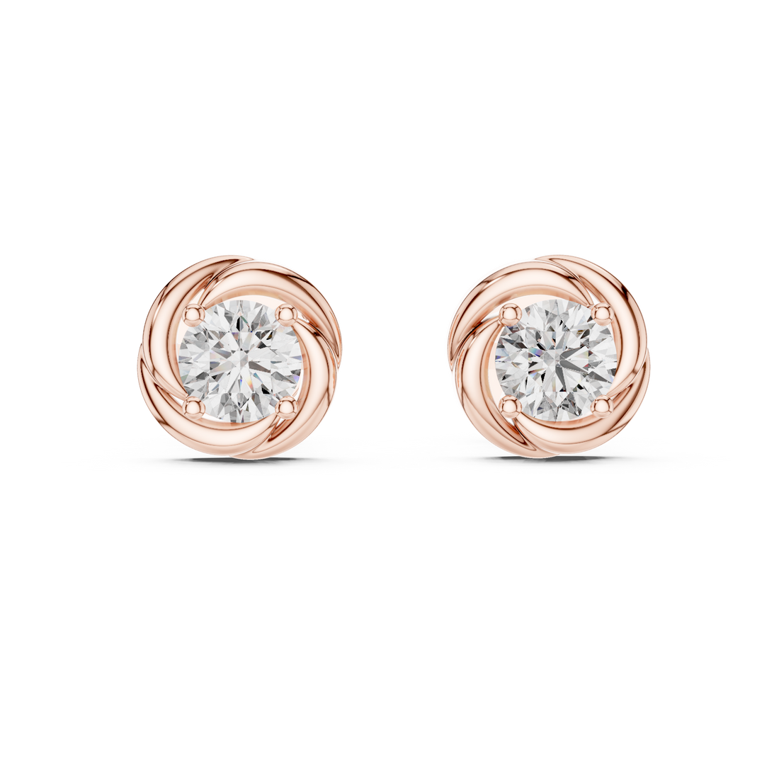 Twist Bezel Round Diamond Stud Earrings