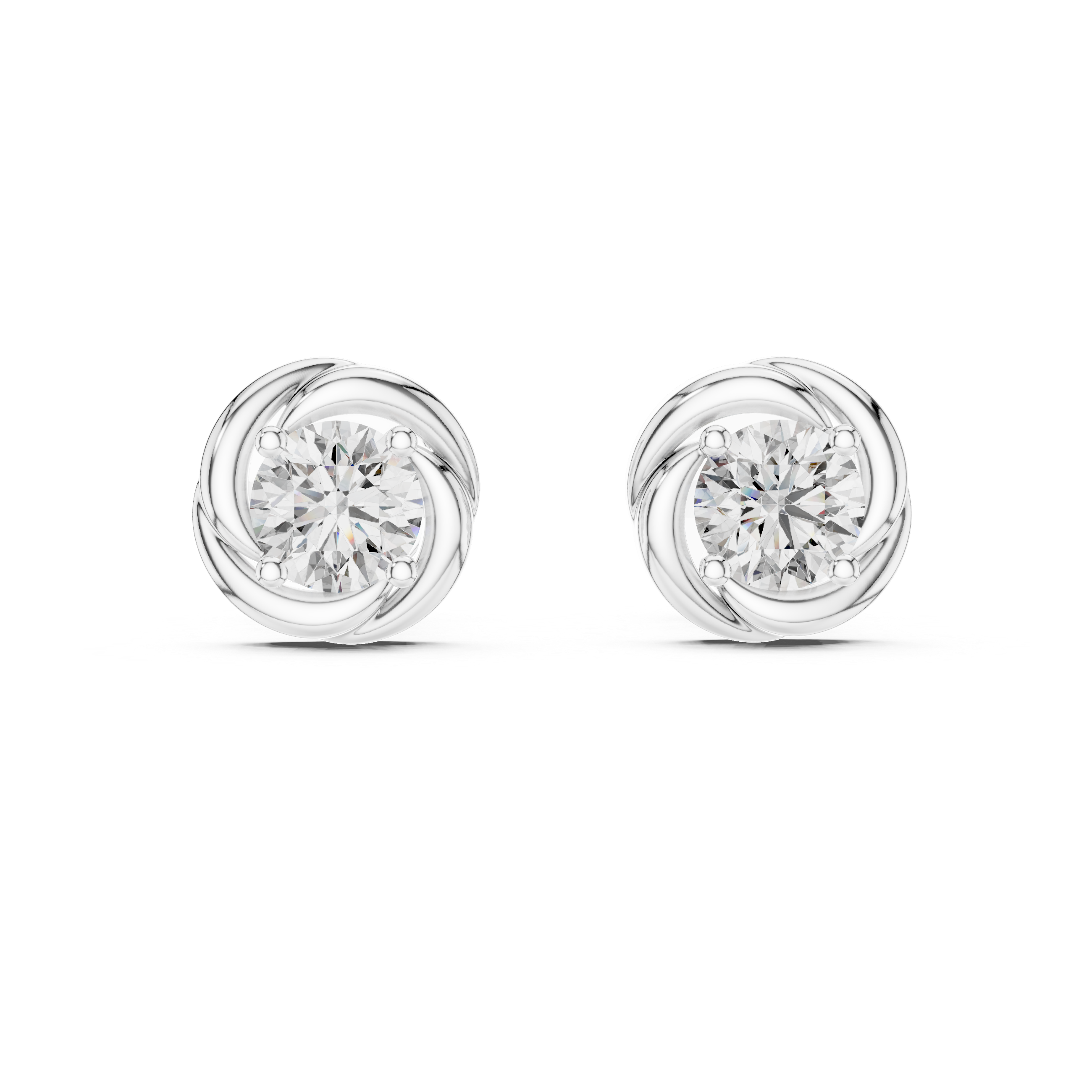 Twist Bezel Round Diamond Stud Earrings