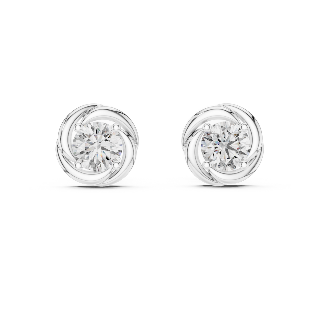 Twist Bezel Round Diamond Stud Earrings