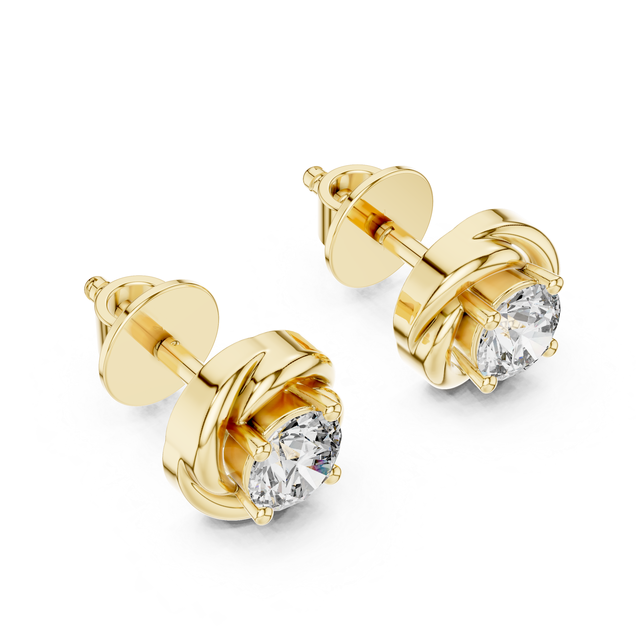 Twist Bezel Round Diamond Stud Earrings