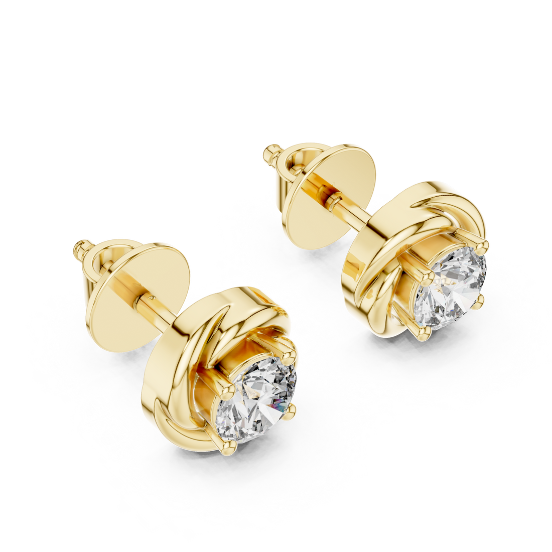 Twist Bezel Round Diamond Stud Earrings