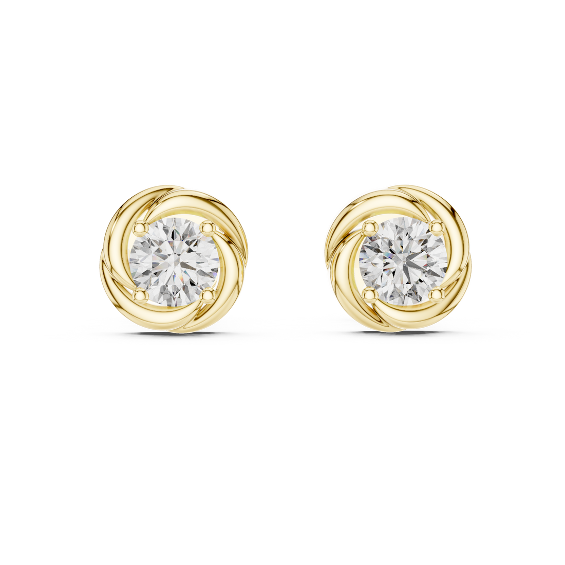 Twist Bezel Round Diamond Stud Earrings