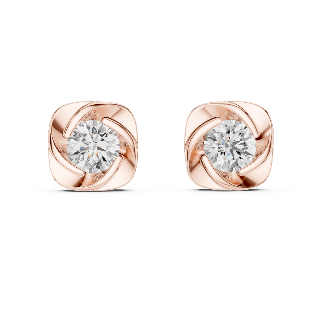 Cushion Twist Bezel Round Diamond Stud Earrings