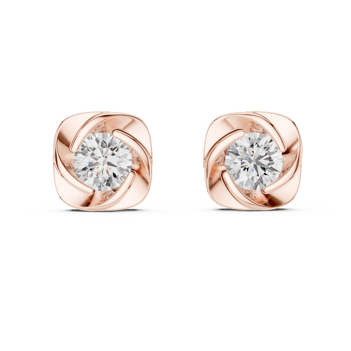Cushion Twist Bezel Round Diamond Stud Earrings