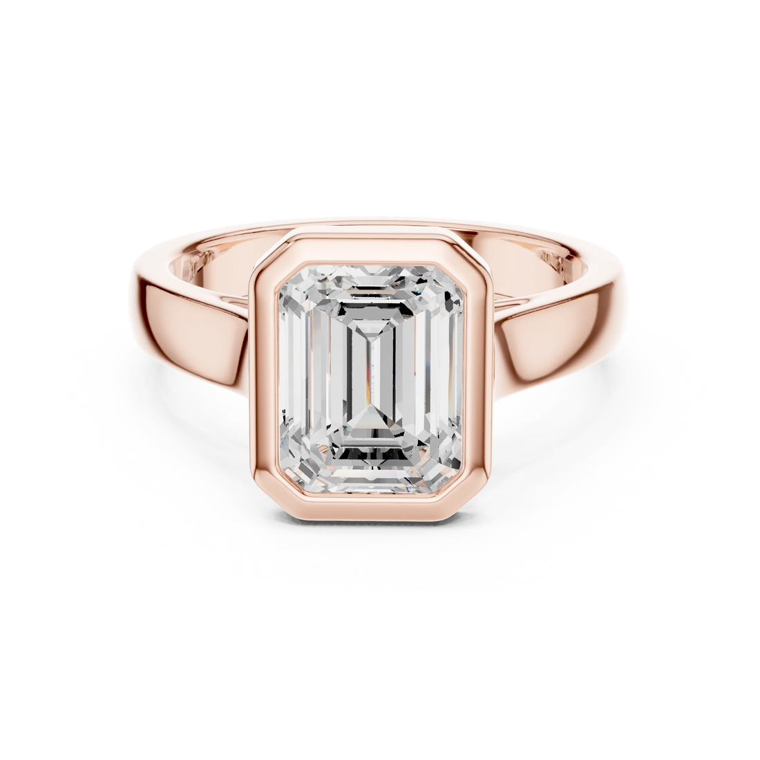 Emerald bezel solitaire ring in rose gold with lab-grown diamond – Australia