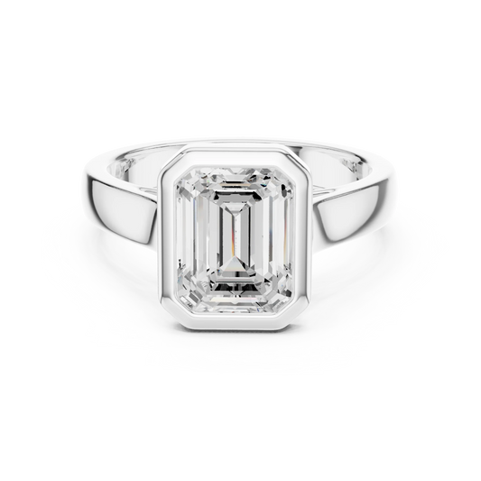 Emerald bezel solitaire ring in white gold with lab-grown diamond – Australia