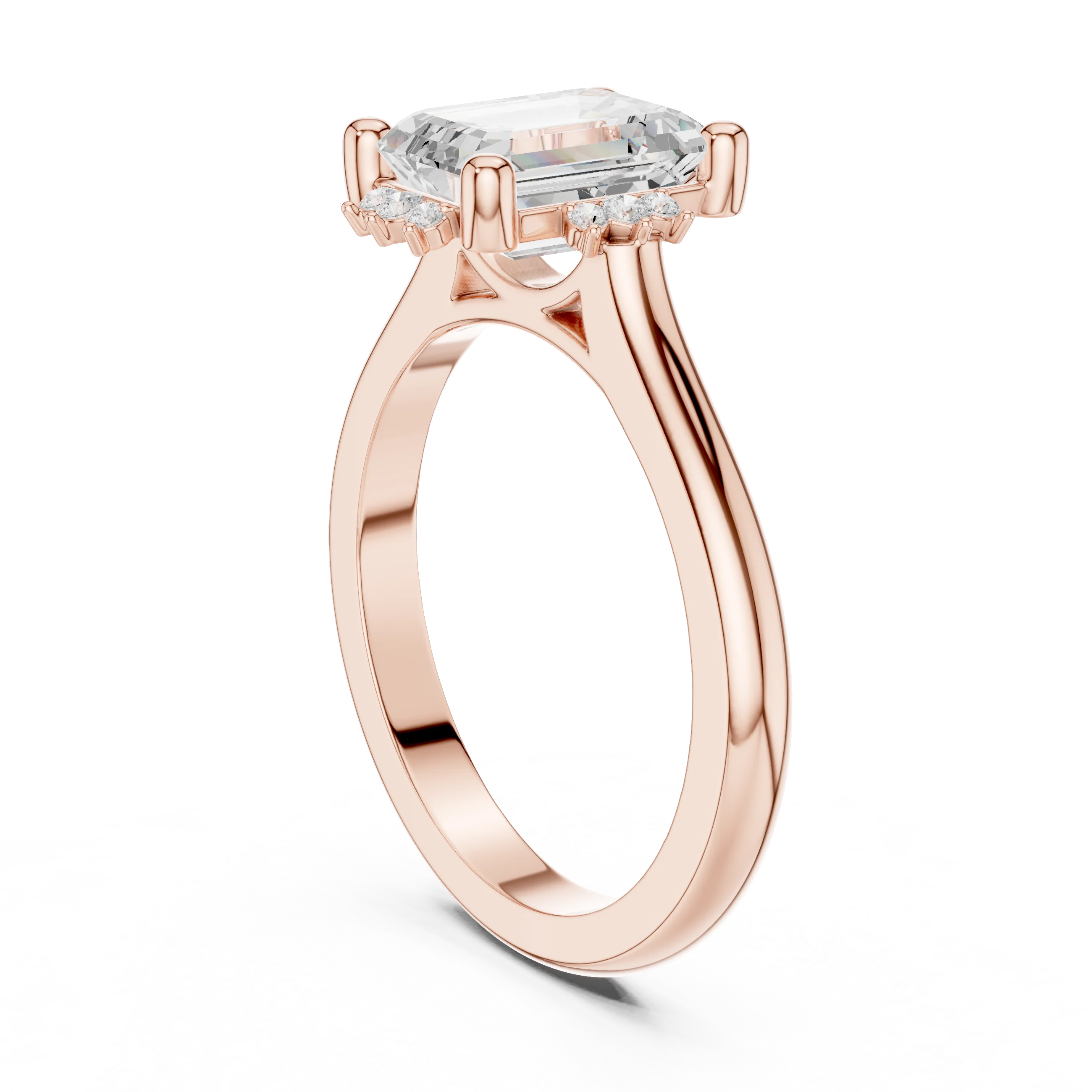 Back side view of rose gold emerald cluster ring with lab-grown emerald – Australia