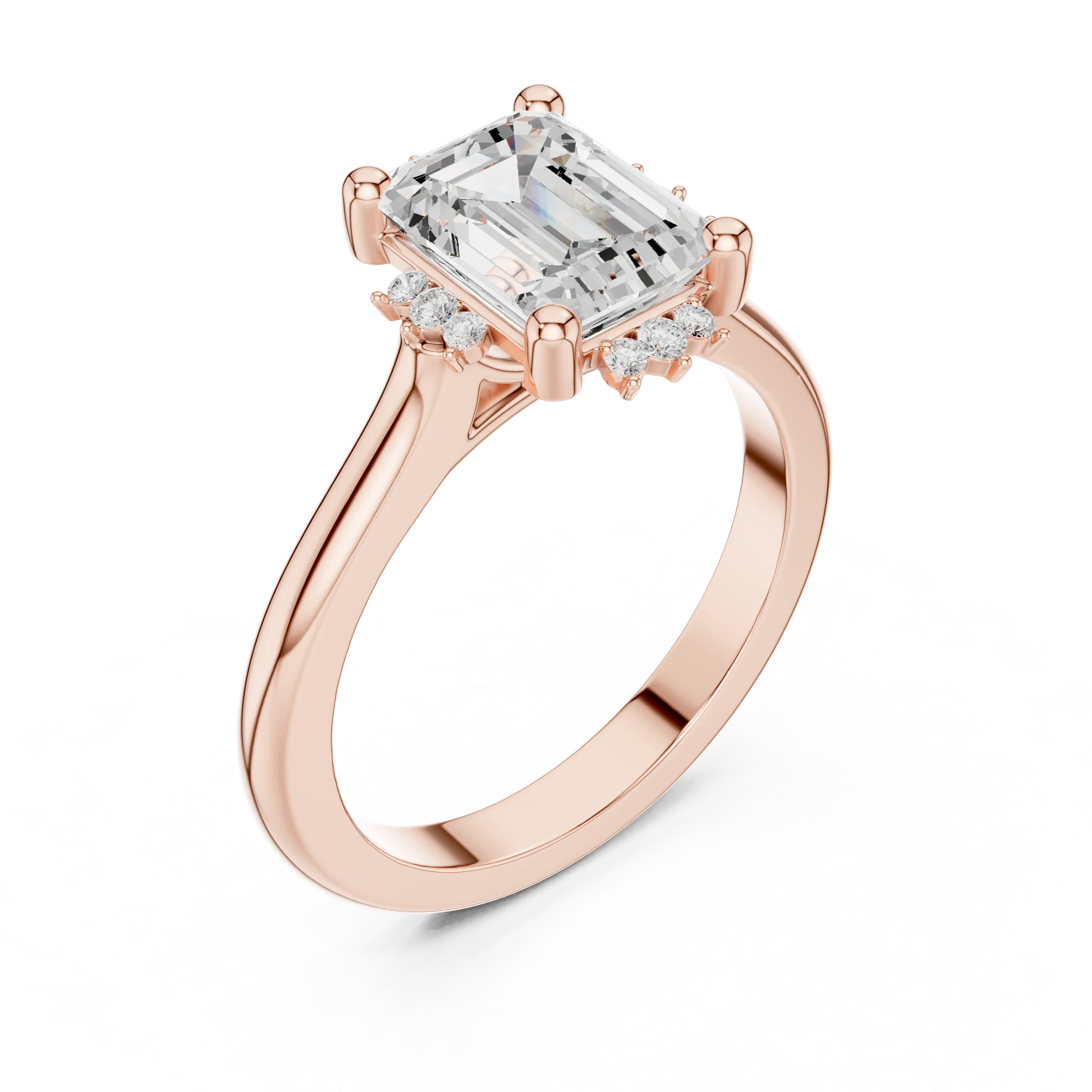 Front view of rose gold emerald cluster ring with lab-grown emerald – Australia