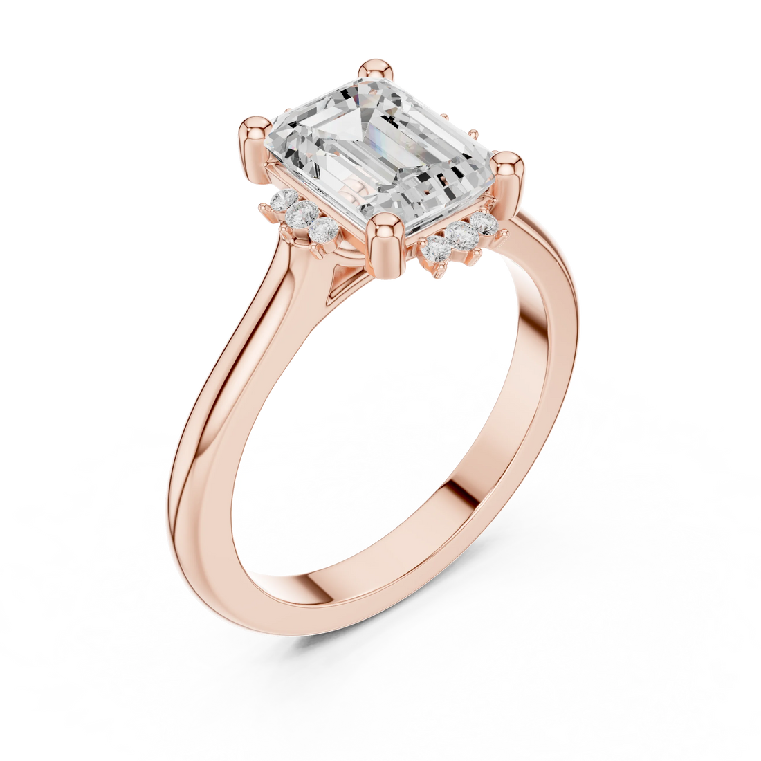 Front view of rose gold emerald cluster ring with lab-grown emerald – Australia