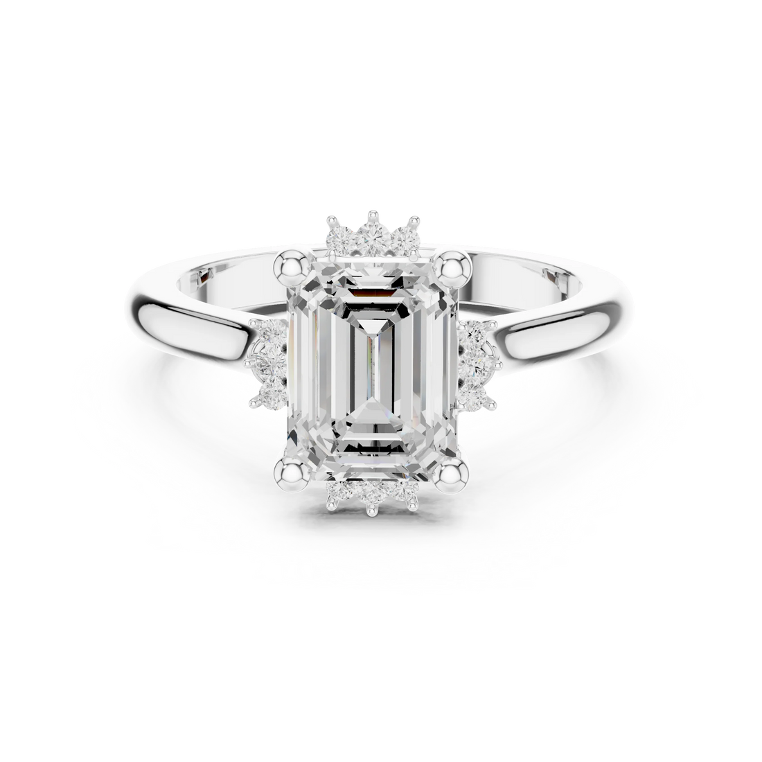 Emerald cluster ring in white gold with lab-grown emerald – Australia