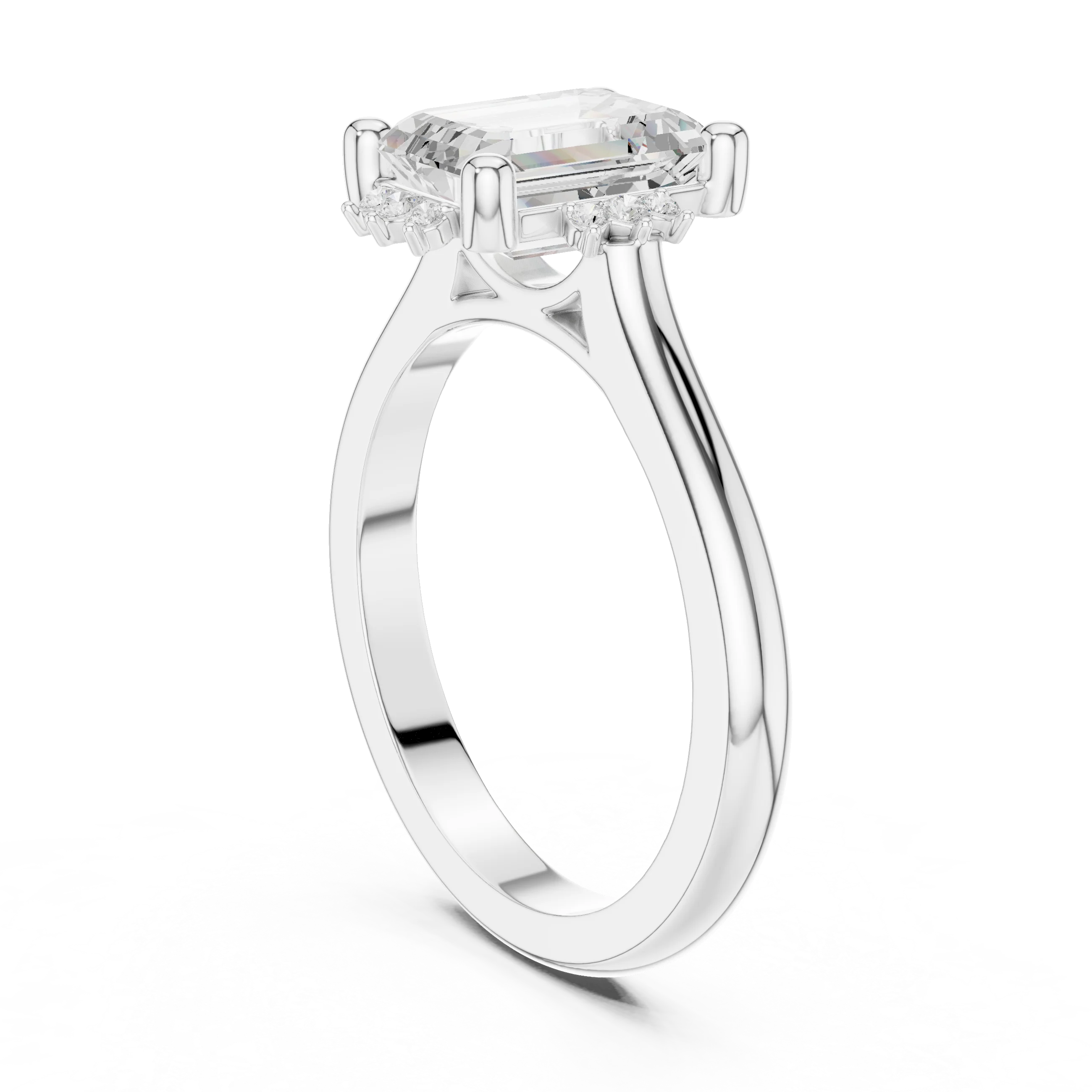 Back side view of white gold emerald cluster ring with lab-grown emerald – Australia