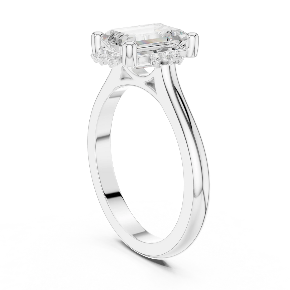 Back side view of white gold emerald cluster ring with lab-grown emerald – Australia