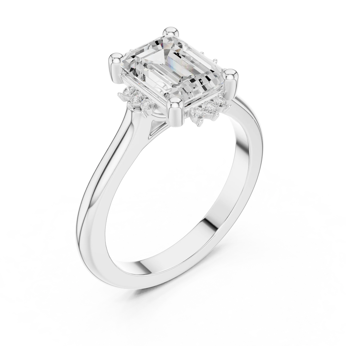Front view of white gold emerald cluster ring with lab-grown emerald – Australia