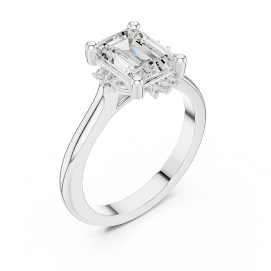 Front view of white gold emerald cluster ring with lab-grown emerald – Australia
