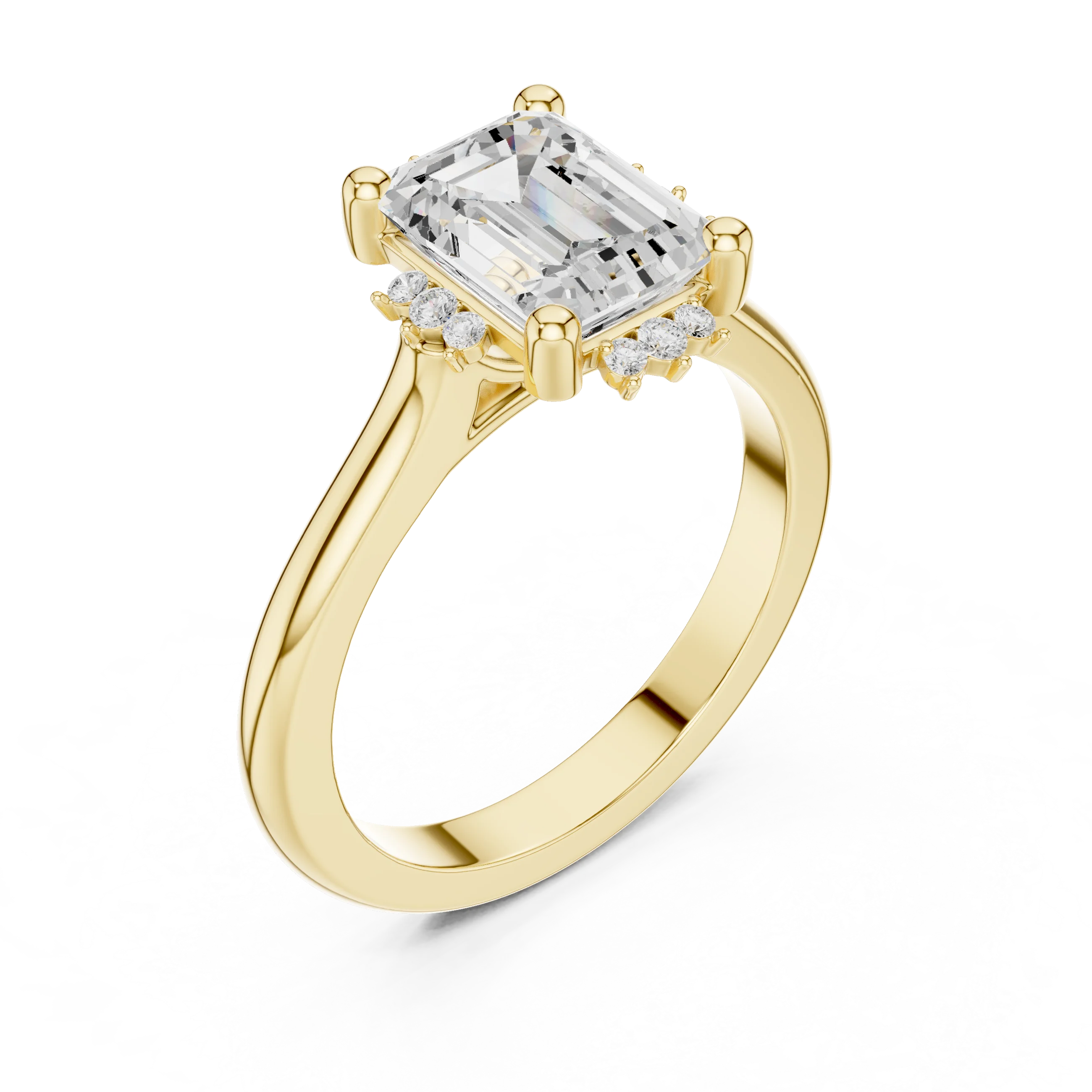 Front view of yellow gold emerald cluster ring with lab-grown emerald – Australia