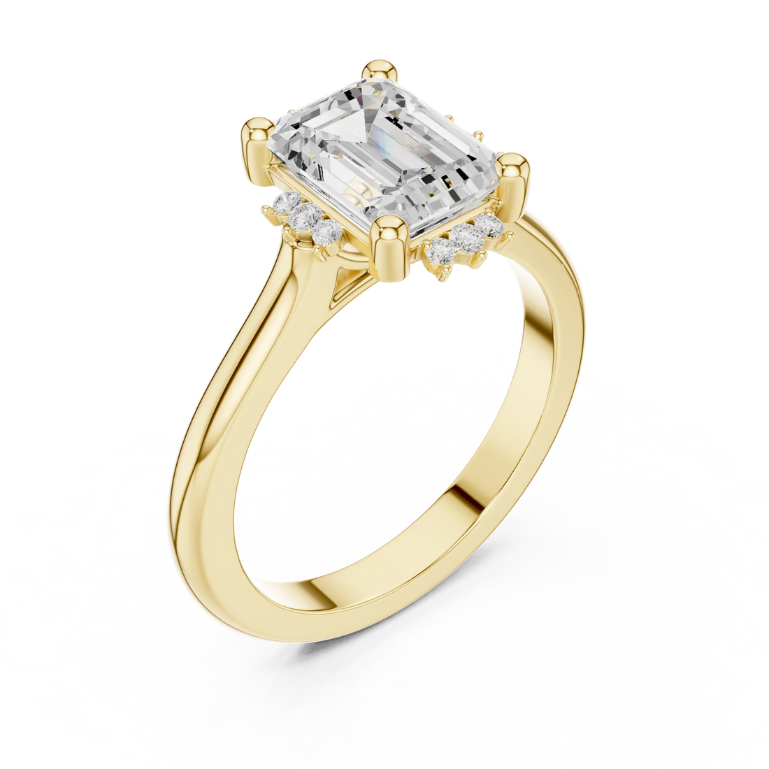 Front view of yellow gold emerald cluster ring with lab-grown emerald – Australia