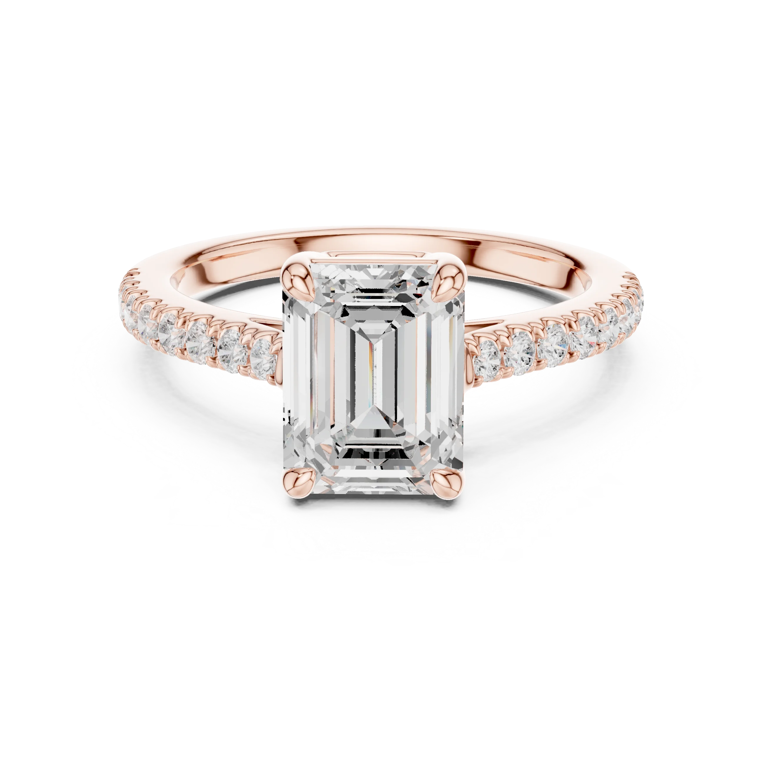 Lab-grown emerald-cut diamond pavé band ring in rose gold