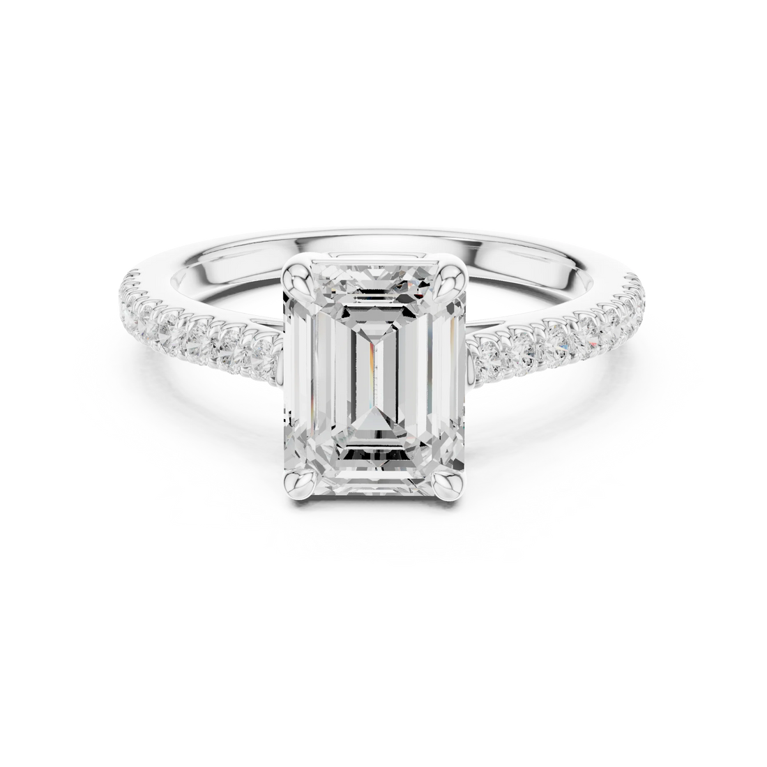 Lab-grown emerald-cut diamond pavé band ring in white gold