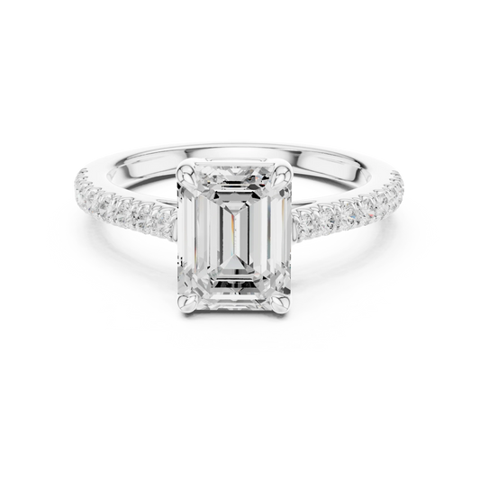 Lab-grown emerald-cut diamond pavé band ring in white gold