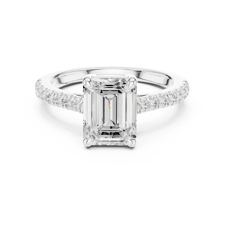 Lab-grown emerald-cut diamond pavé band ring in white gold