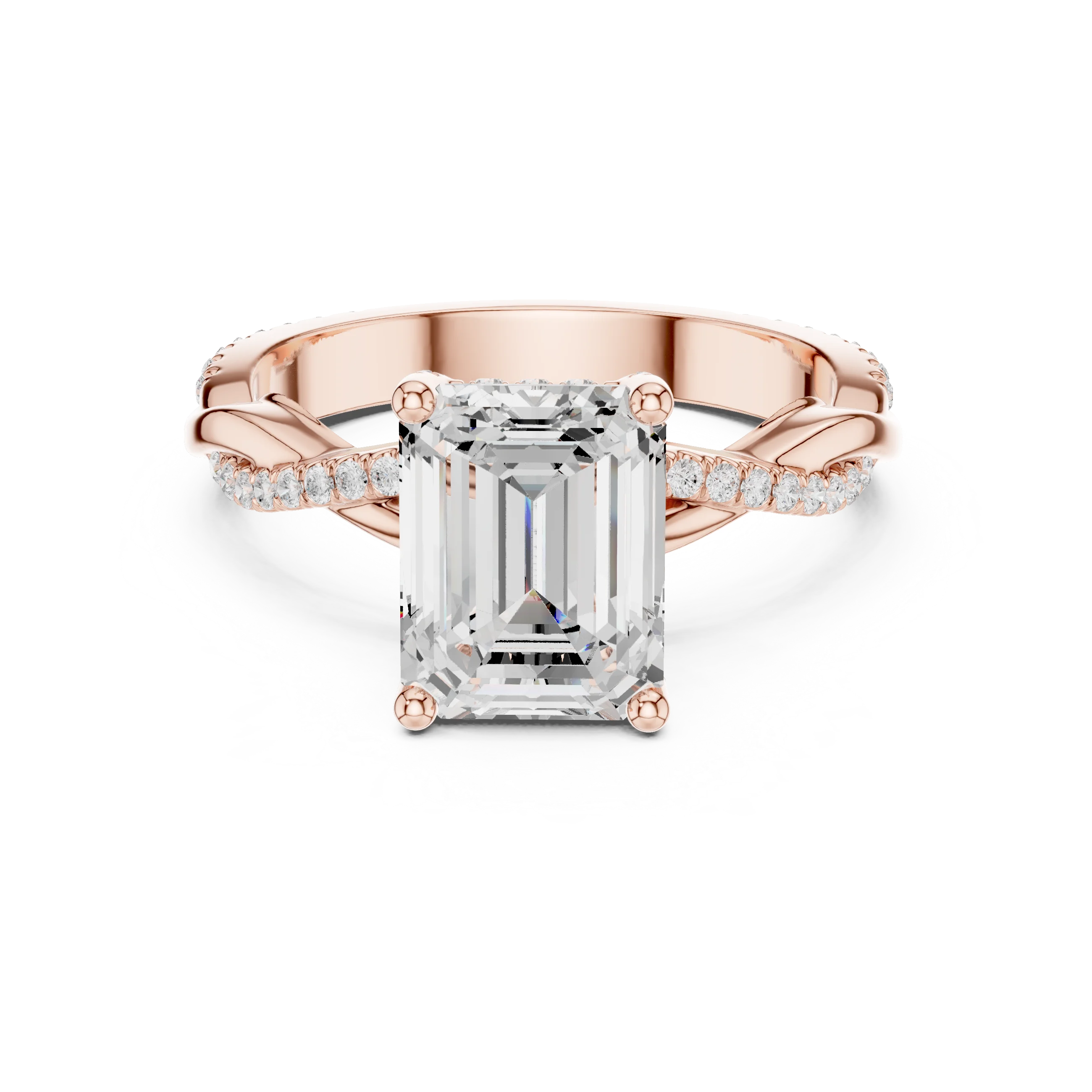 Emerald diamond ring in rose gold with twisted vine pave band and lab-grown diamond – Australia