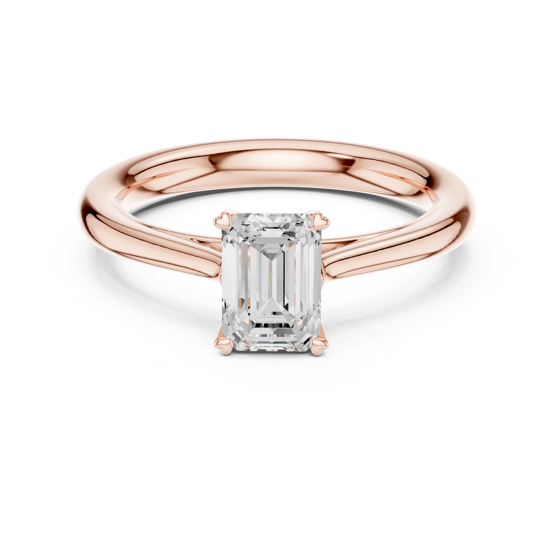 Lab-grown emerald solitaire ring in rose gold with modern romantic tone, Australia collection