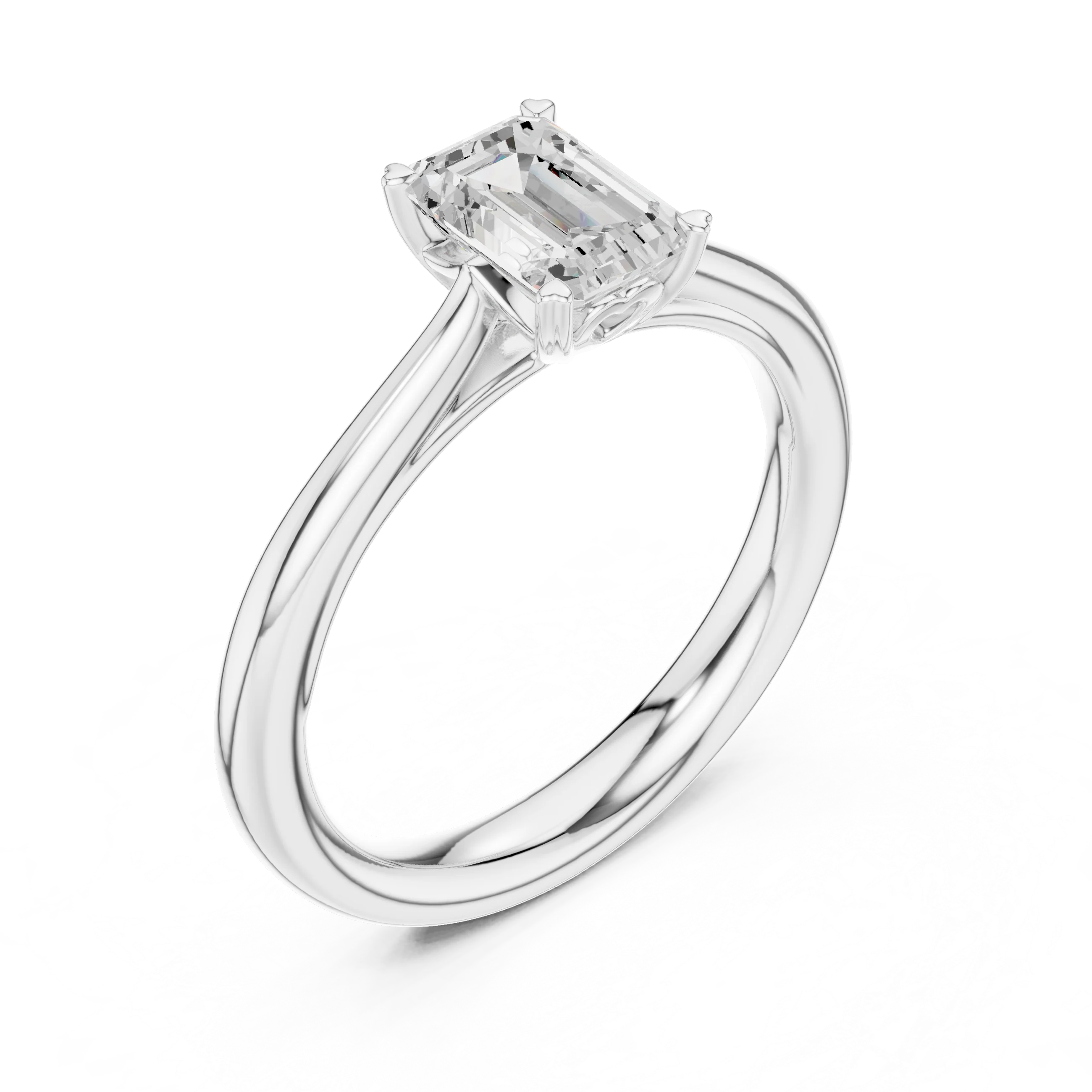 Front view of lab-grown emerald solitaire ring in white gold showcasing vibrant green gemstone