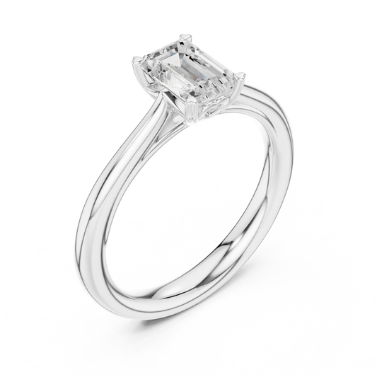 Front view of lab-grown emerald solitaire ring in white gold showcasing vibrant green gemstone