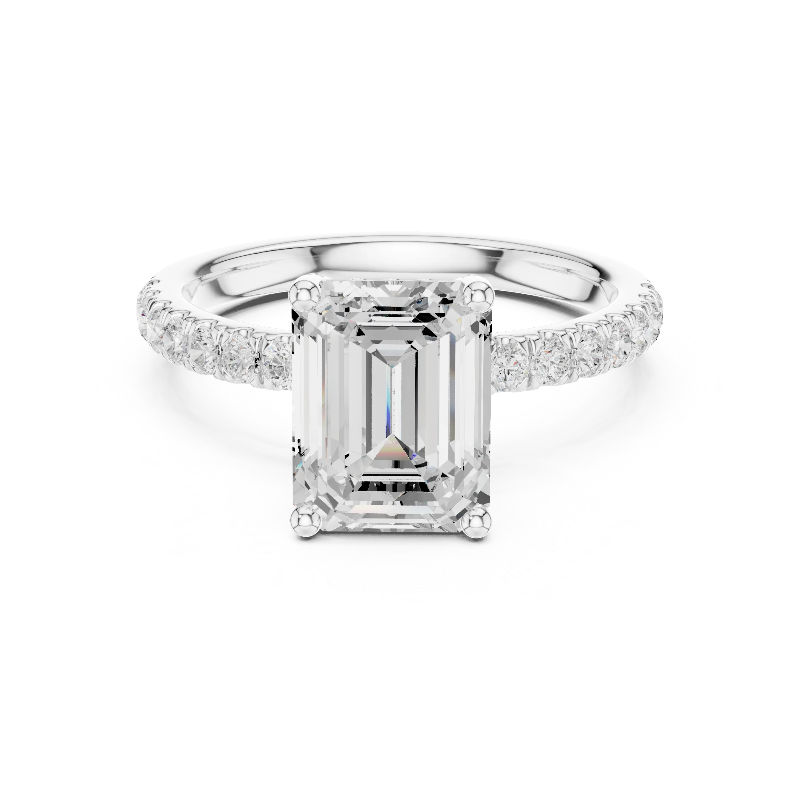 Emerald solitaire ring in white gold with pave diamond band and lab-grown diamond – Australia